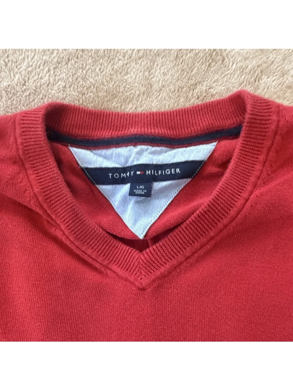 Tommy Hilfiger Men's Bright Red V-Neck Sweater